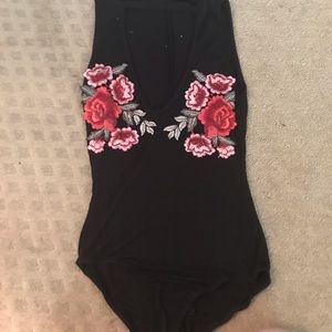 Deep V rose body suit